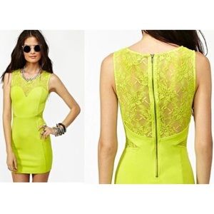 Neon Lime Green Lace Back Mini Bodycon Dress